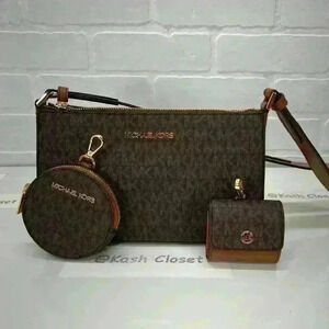 Michael Kors Crossbody Tech Attach Small Jet Set Travel MK Signature Brown
